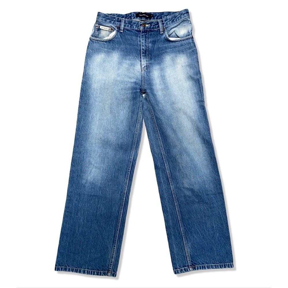 Calvin Klein Jeans Y2K Wide Leg Faded Blue Denim Jeans 30x30 100% Cotton